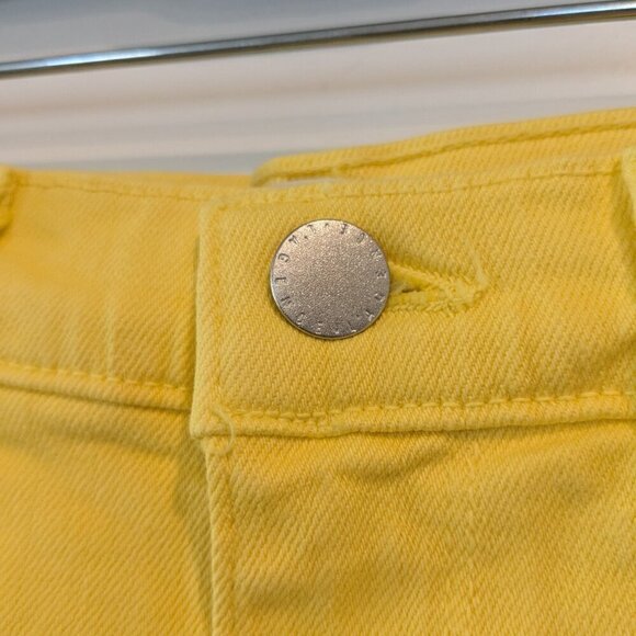 L'AGENCE Shorts Size 23 Yellow Audrey Denim Distressed Raw-Hem Mid-Rise NWT - Picture 5 of 16